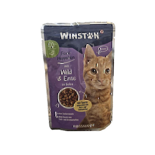 پوچ گربه وینستون با طعم گوشت شکار و اردک در ژله Winston Game & Duck In Jelly وزن 100 گرم