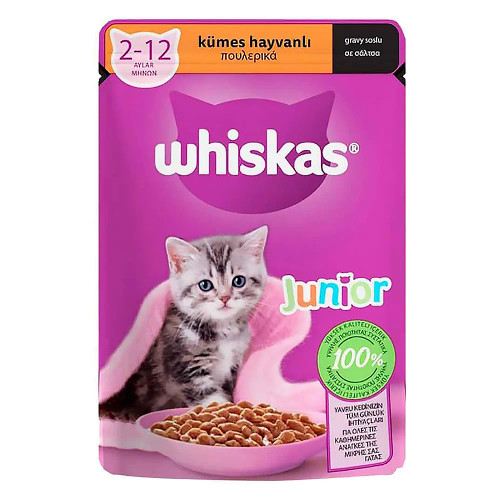 پوچ بچه گربه ویسکاس طعم مرغ در سس (جونیور) – Whiskas Pouch Junior